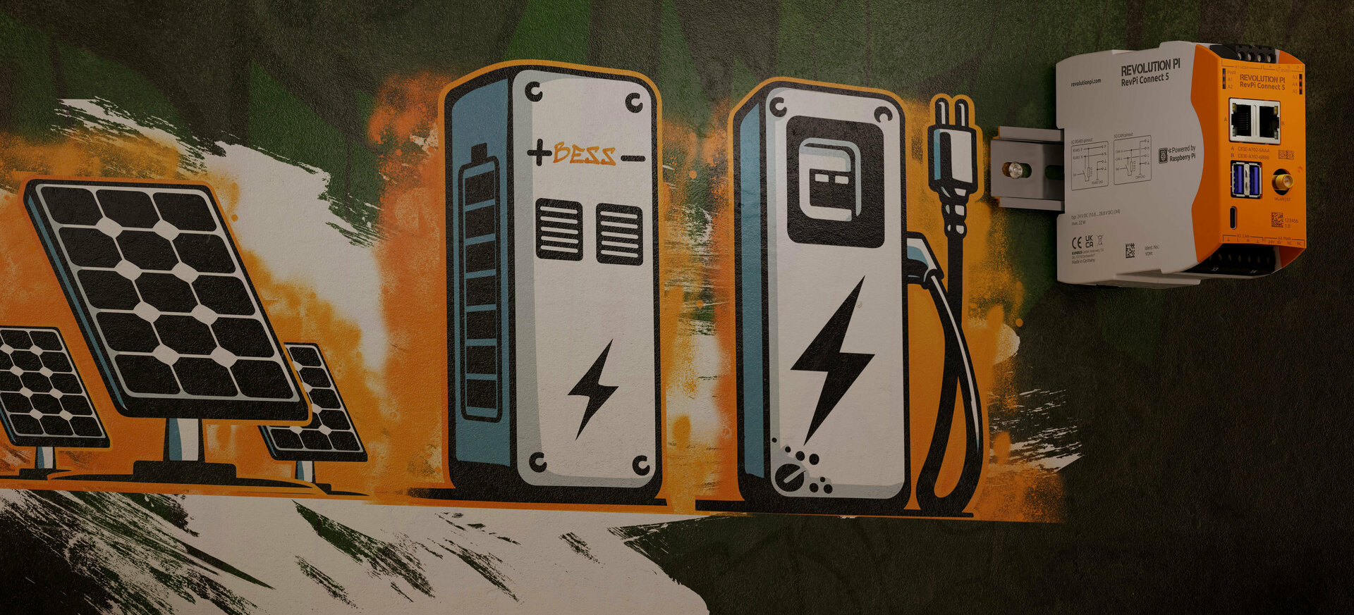PV-Anlage, Batteriespeicher und E-Ladesäule mit Industrial Raspberry Pi