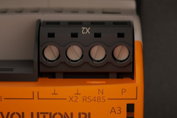 Close-up of a 4-pin RS485 connection on the RevPi Connect