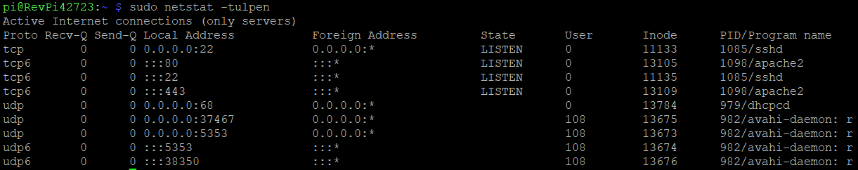 sudo netstat -tulpe