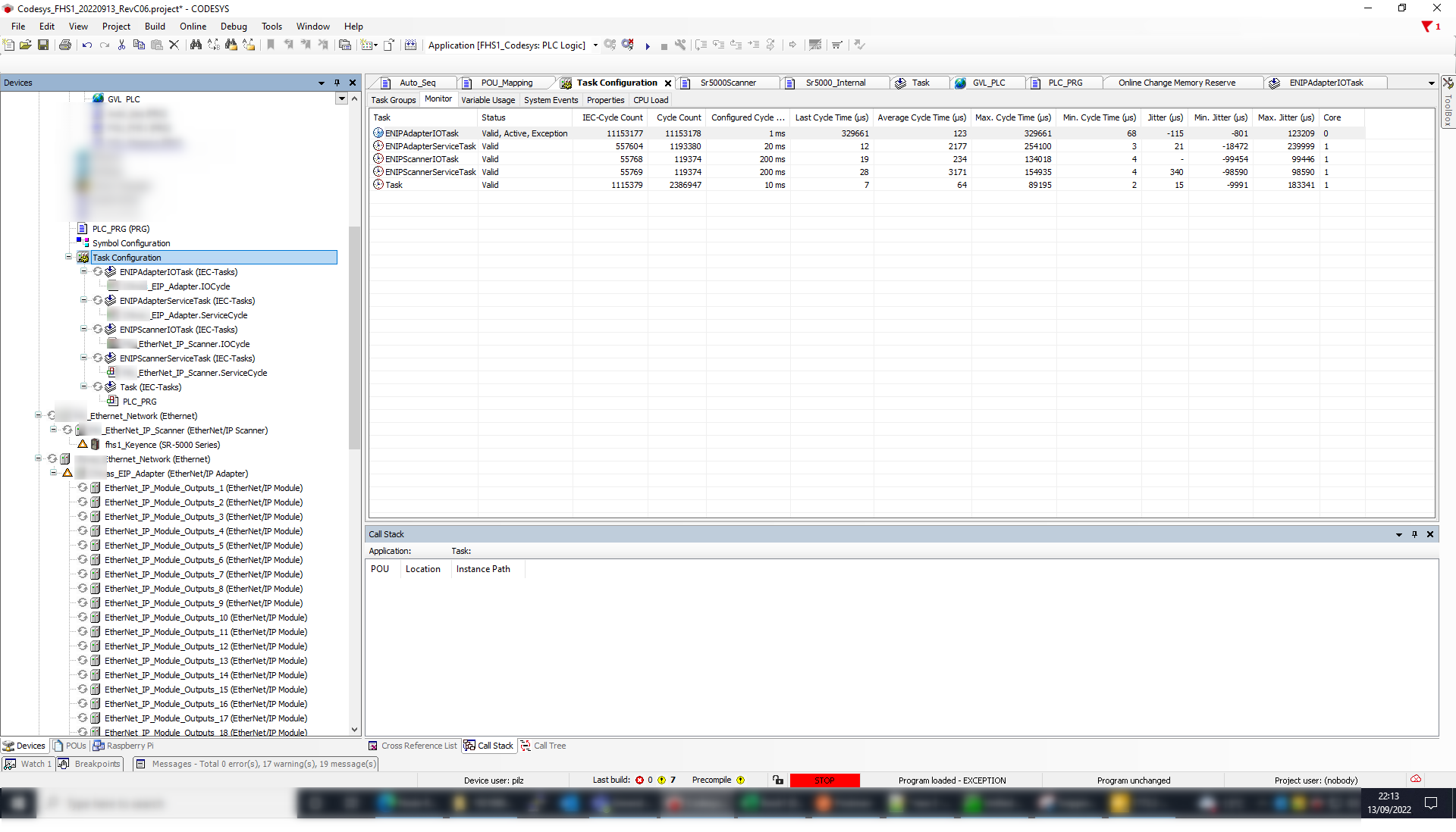 CoDeSys EIP Adapter Exception