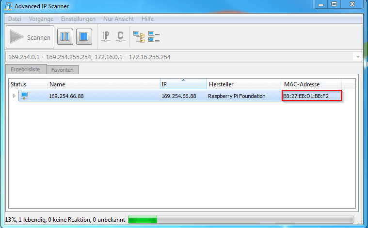 Advanced IP Scanner MAC-Adresse Screenshot
