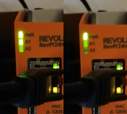 Image of the RevPi Connect with green LED A1 on and off