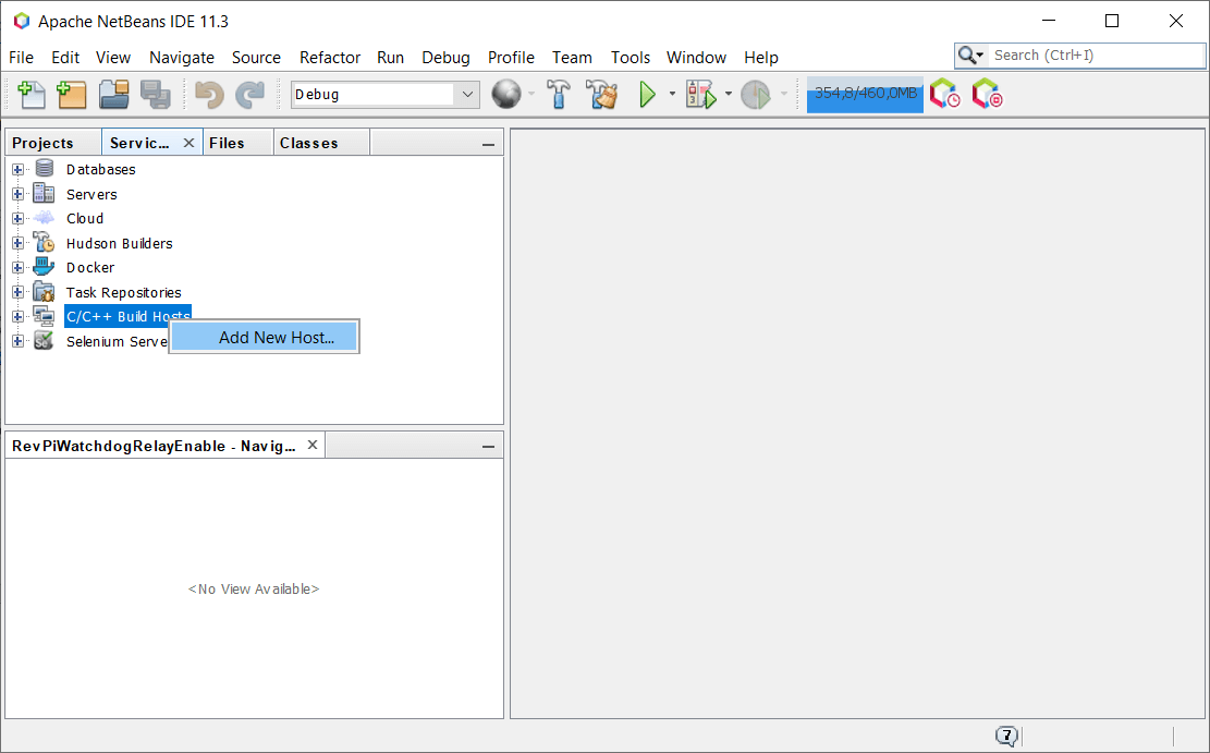 Screenshot of Netbeans context menu for C/C++ Build Host 