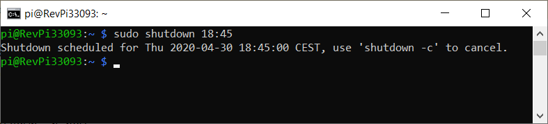 SSH session showing the output for the command "shutdown 18:45"