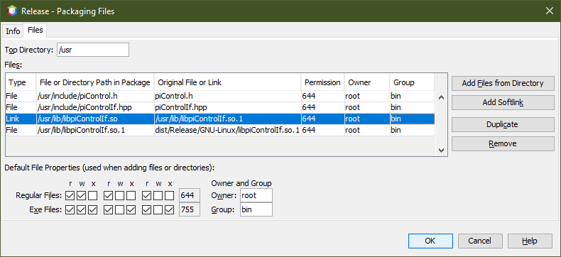 Screenshot of Netbeans Packaging options showing where to manage the containing files and symlinks
